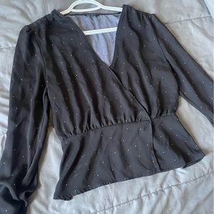 Dynamite Black Polka Dot Blouse with Synched Waist